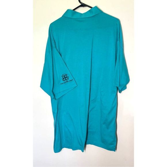 VTG Aureus Mens Single‎ Stitch XXL Teal Blue Polo Shirt Embroidered Sleeve - Picture 2 of 5